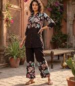 Brown designer festive cotton co-ord set for women