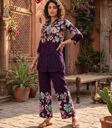 Purple designer festive cotton co-ord set for women