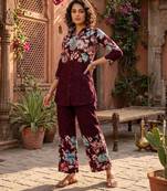Maroon designer festive cotton co-ord set for women