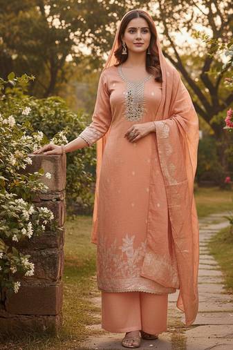 peach weaved dani cotton unstitched dress material 
