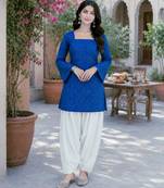 Blue bandhej print cotton top with bottom set