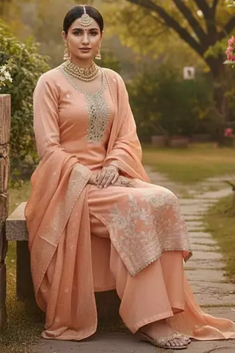 peach weaved dani cotton unstitched dress material 
