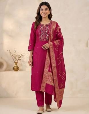 Rani viscose mango silk kurti pant set with jacquard dupatta 1