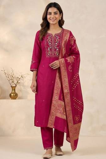Rani viscose mango silk kurti pant set with jacquard dupatta