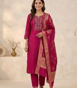 Rani viscose mango silk kurti pant set with jacquard dupatta