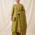Embroidered green mango silk kurti, plazo & dupatta set