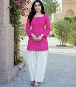 Pink bandhej print cotton top with bottom set