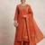 Embroidered orange mango silk kurti, plazo & dupatta set