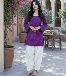 Purple bandhej print cotton top with bottom set