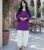 Purple bandhej print cotton top with bottom set