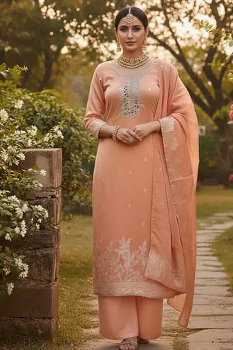 peach weaved dani cotton unstitched dress material 