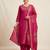 Embroidered rani mango silk kurti, plazo & dupatta set