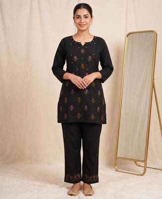 Designer embroidered black rayon co-ord set for women 1
