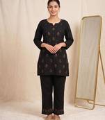 Designer embroidered black rayon co-ord set for women