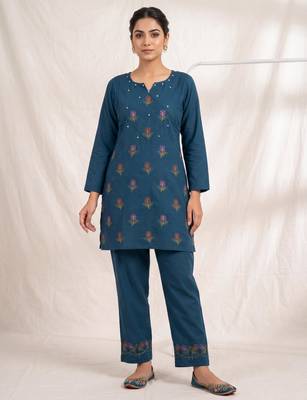 Designer embroidered firozi rayon co-ord set for women 1