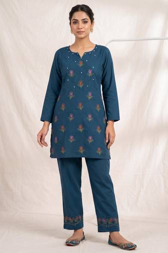 Designer embroidered firozi rayon co-ord set for women