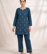 Designer embroidered firozi rayon co-ord set for women
