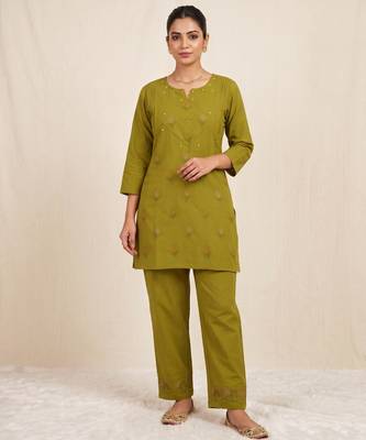Designer embroidered green rayon co-ord set for women 1