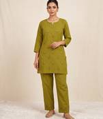 Designer embroidered green rayon co-ord set for women