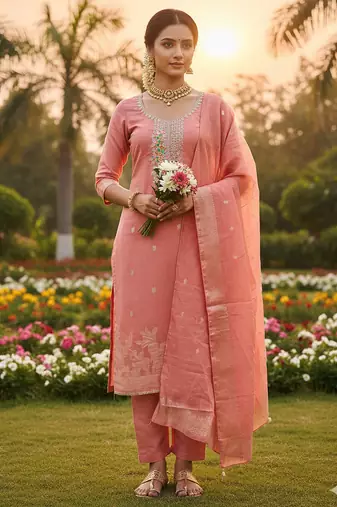 pink weaved dani cotton unstitched dress material 