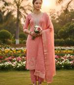pink weaved dani cotton unstitched dress material 