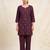Designer embroidered wine rayon co-ord set for women