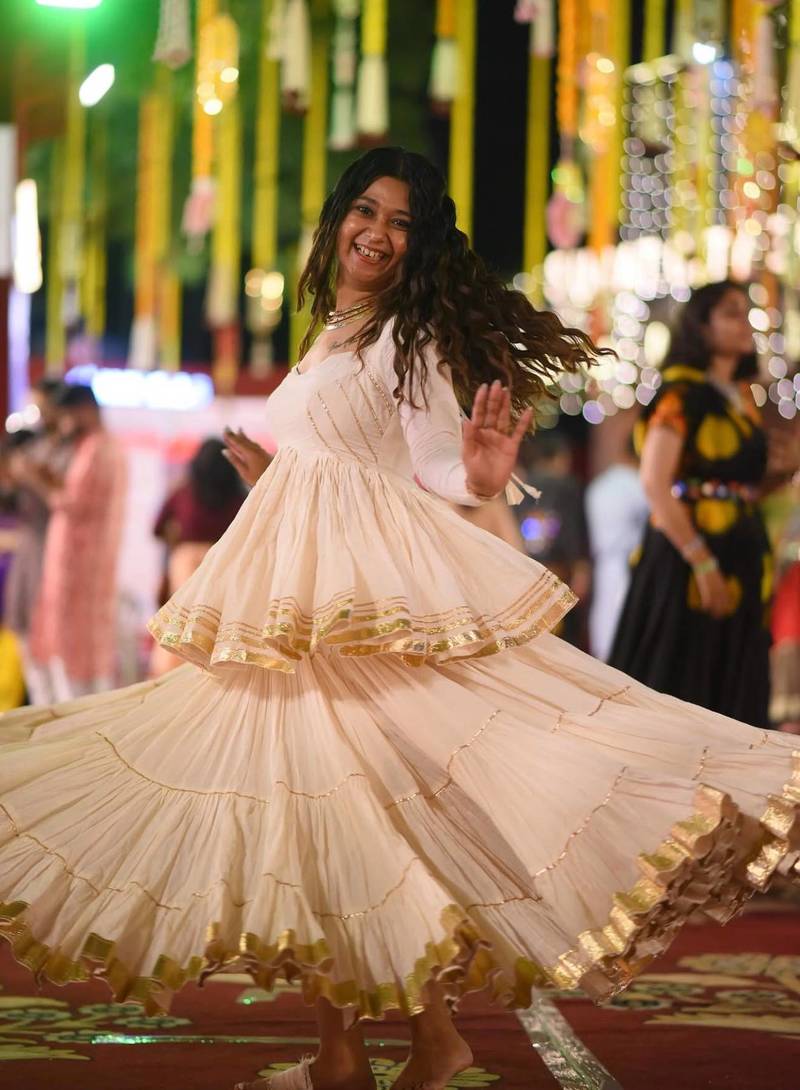 Off White Cotton Navaratri Lehenga Choli