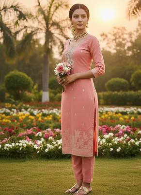 pink weaved dani cotton unstitched dress material  2