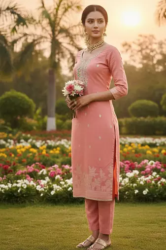 pink weaved dani cotton unstitched dress material 