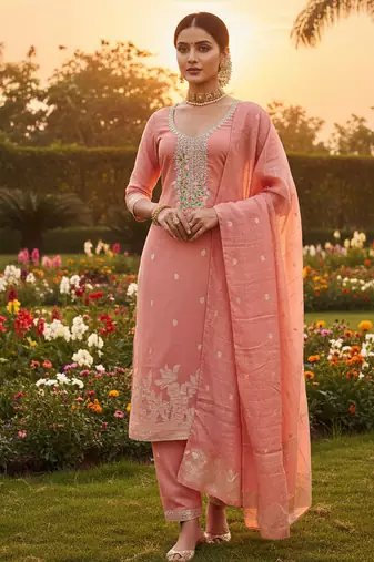 pink weaved dani cotton unstitched dress material 
