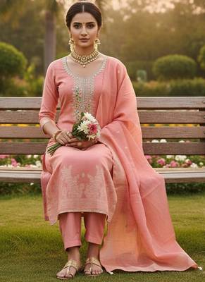 pink weaved dani cotton unstitched dress material  4