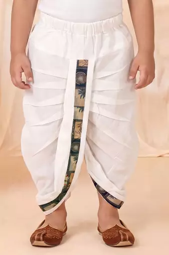 Boys teal mughal art print kurta & dhoti set