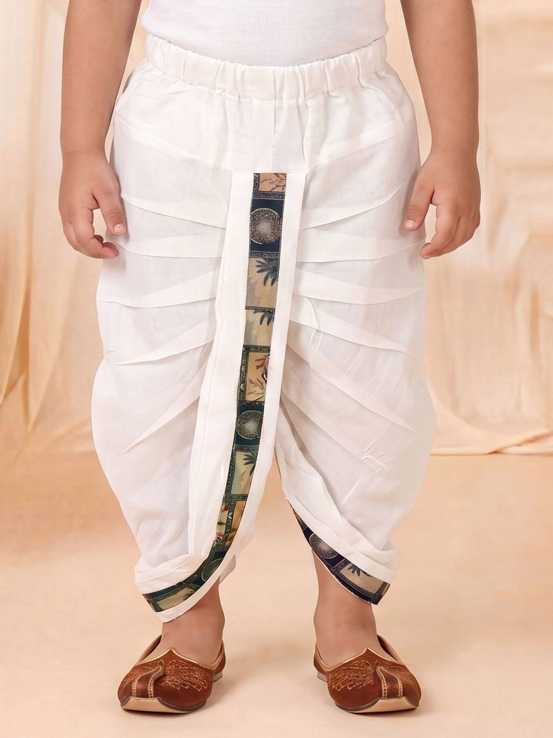 Boys teal mughal art print kurta & dhoti set