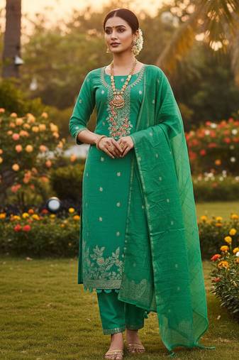 sea green weaved dani cotton unstitched dress material 