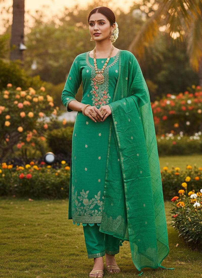 sea green weaved dani cotton unstitched dress material 