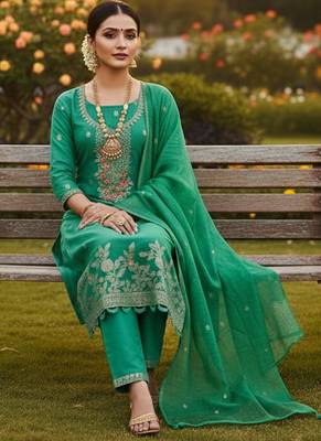 sea green weaved dani cotton unstitched dress material  2