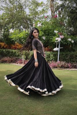 Black Kora Cotton Navratri Lehenga Choli with Kutchi Patch Work | Fully Stitched Chaniya Choli for Navratri 3