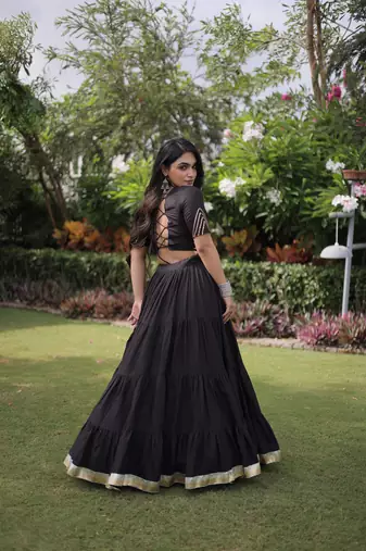Black Kora Cotton Navratri Lehenga Choli with Kutchi Patch Work | Fully Stitched Chaniya Choli for Navratri