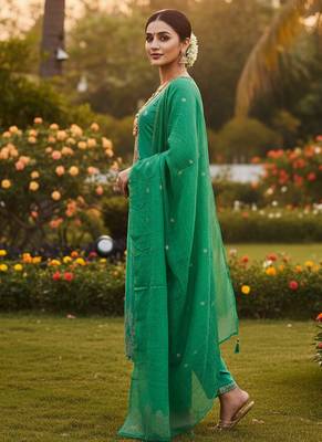 sea green weaved dani cotton unstitched dress material  3