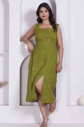 Miravan womens abstract printed green a line maxi dress
