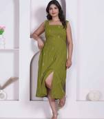 Miravan womens abstract printed green a line maxi dress
