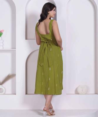 Miravan womens abstract printed green a line maxi dress 2