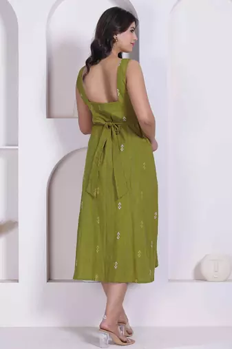 Miravan womens abstract printed green a line maxi dress