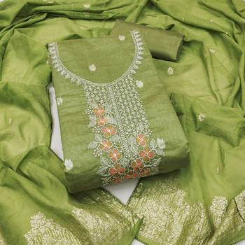 green weaved dani cotton unstitched dress material  1