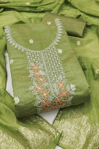 green weaved dani cotton unstitched dress material 