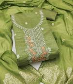 green weaved dani cotton unstitched dress material 