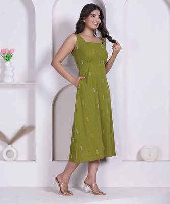 Miravan womens abstract printed green a line maxi dress 3