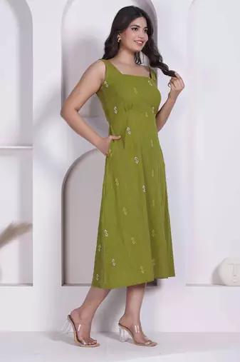 Miravan womens abstract printed green a line maxi dress