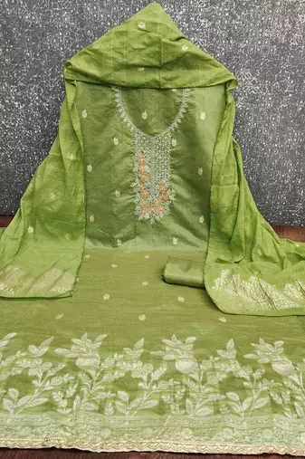 green weaved dani cotton unstitched dress material 