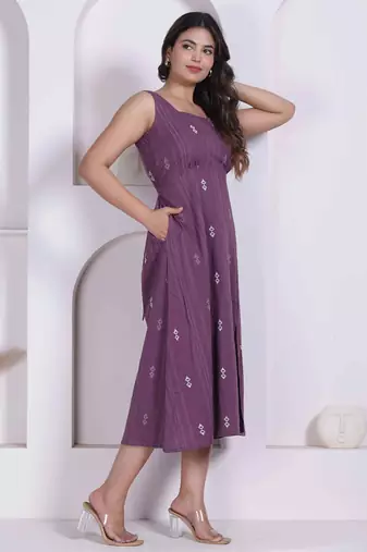 Miravan womens abstract printed wine a line maxi dress
